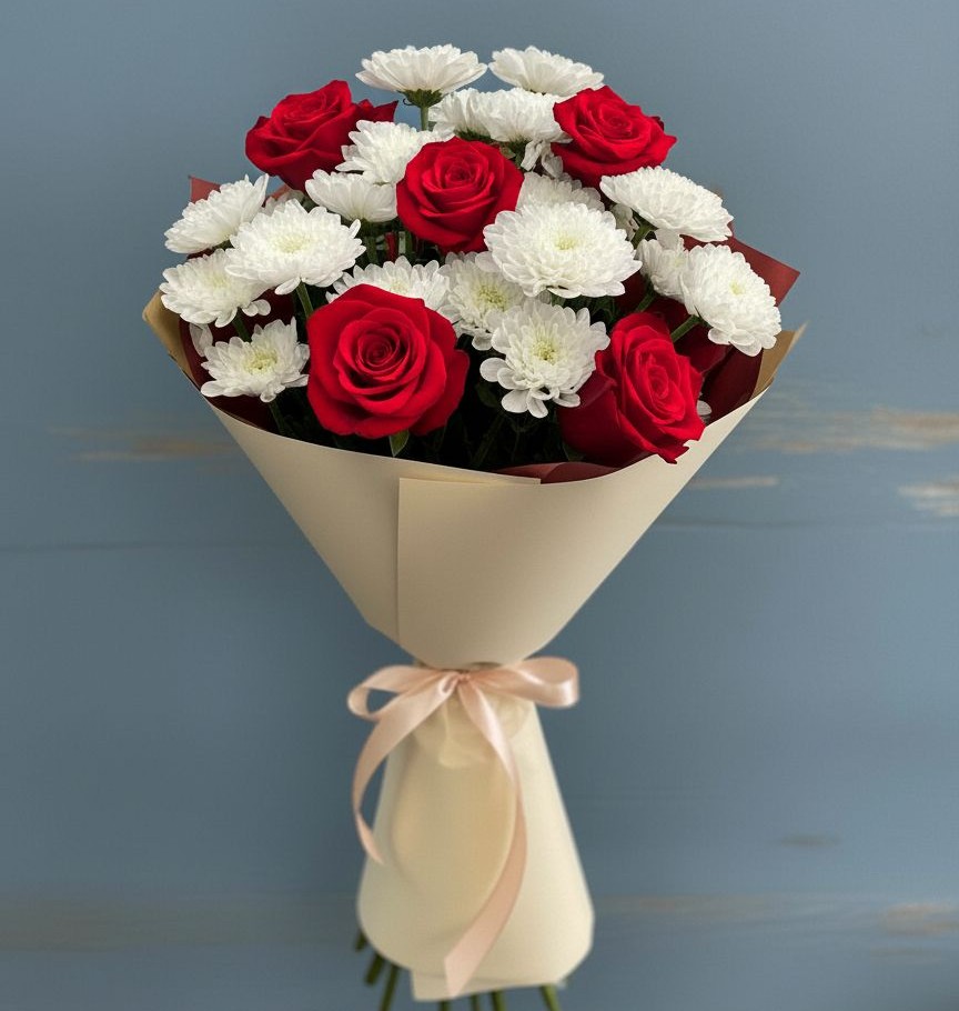 Букет цветов из: Розы и Хризантемы в Шишовке