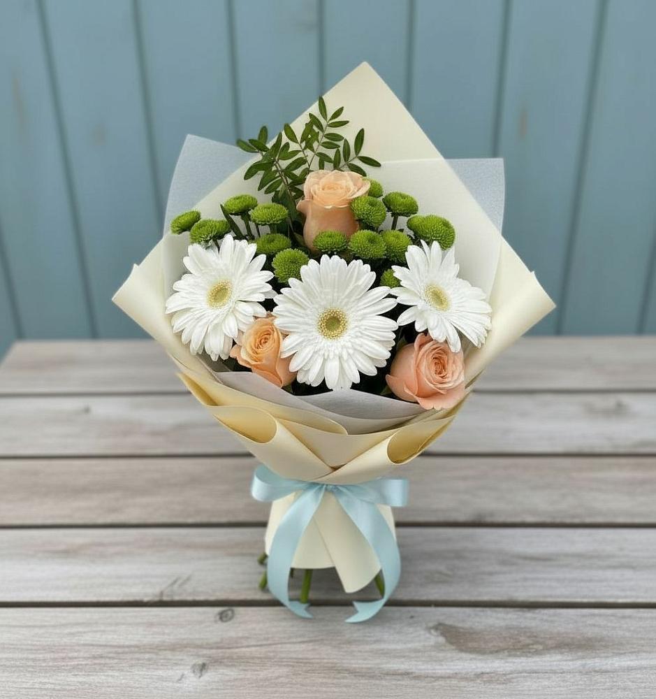 Букет цветов из: Герберы, Розы и Хризантемы в Шишовке