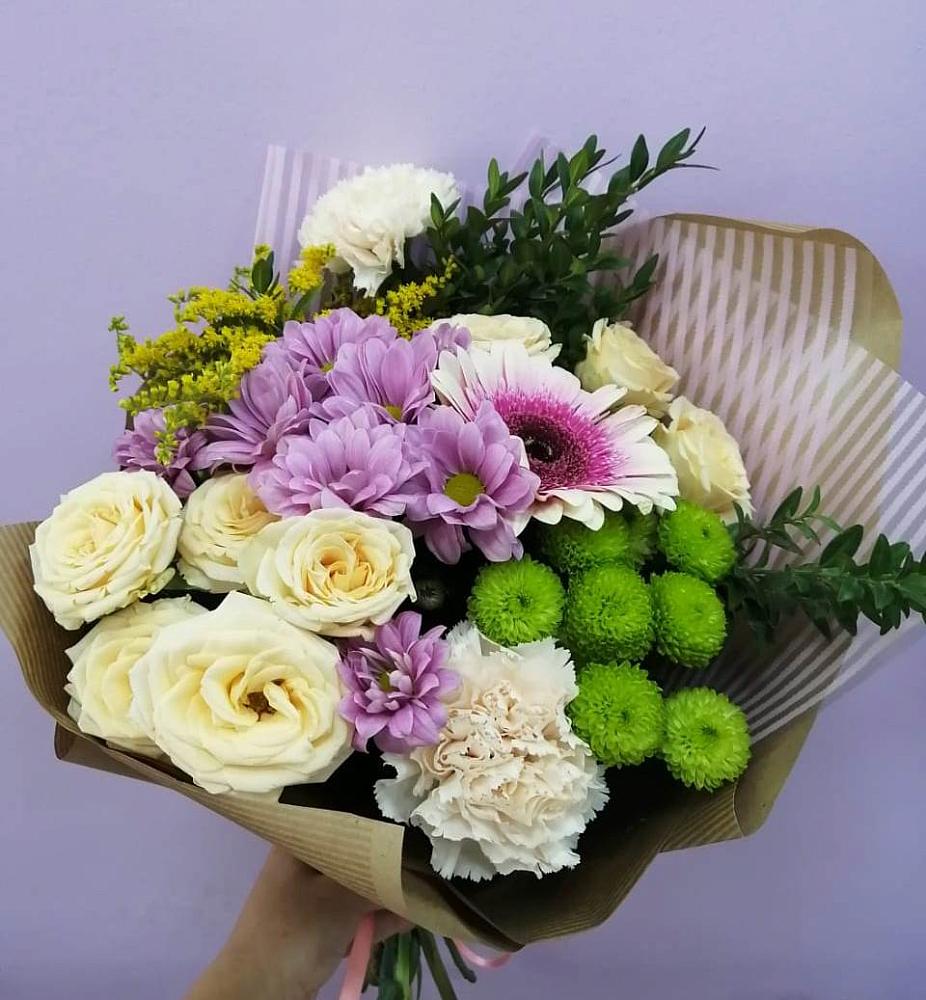 Букет цветов из: Хризантемы, Розы, Гвоздики и Герберы в Шишовке