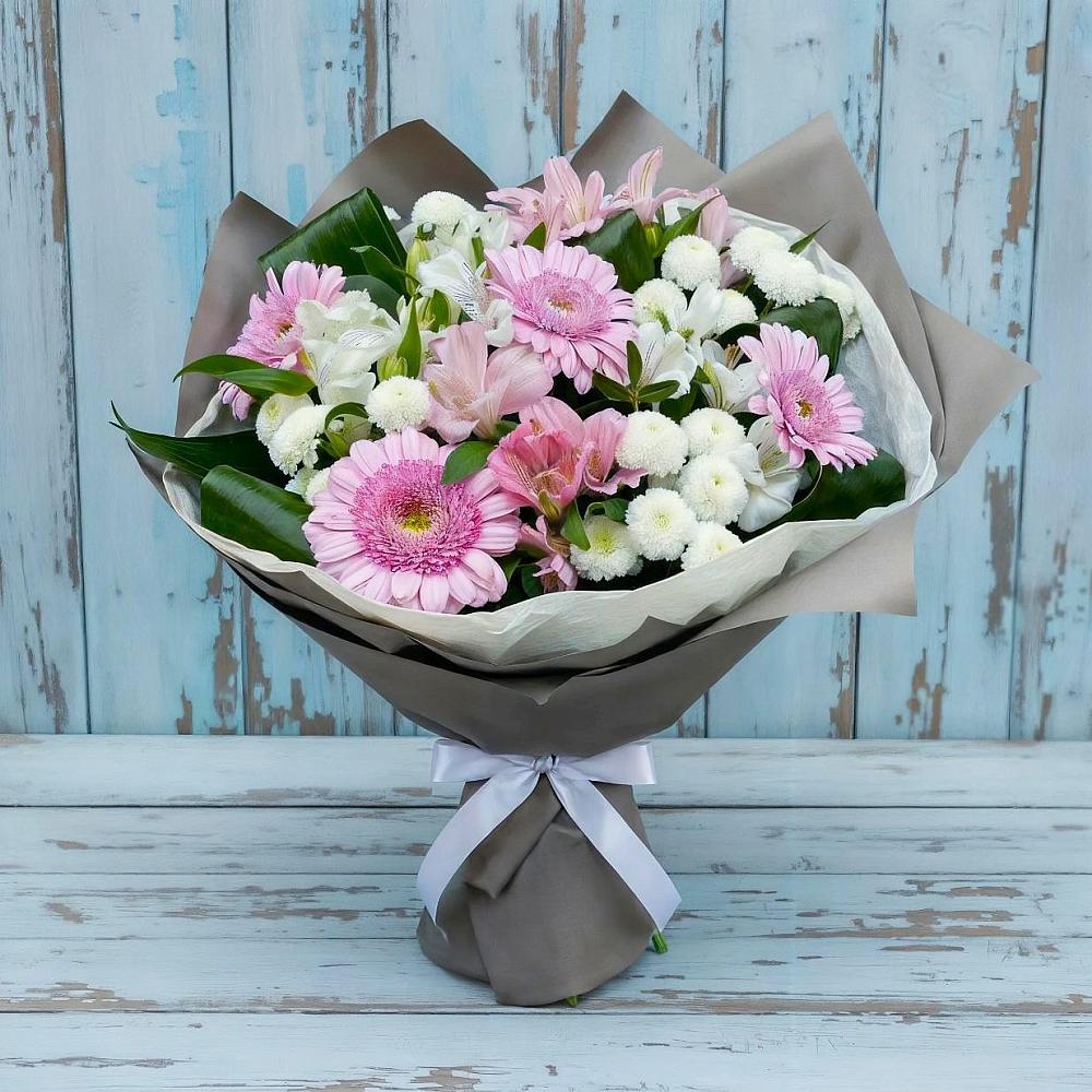 Букет цветов из: Герберы, Альстромерии и Хризантемы в Шишовке