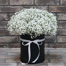 Цветочная композиция из Гипсофила в шляпной коробке в Шишовке