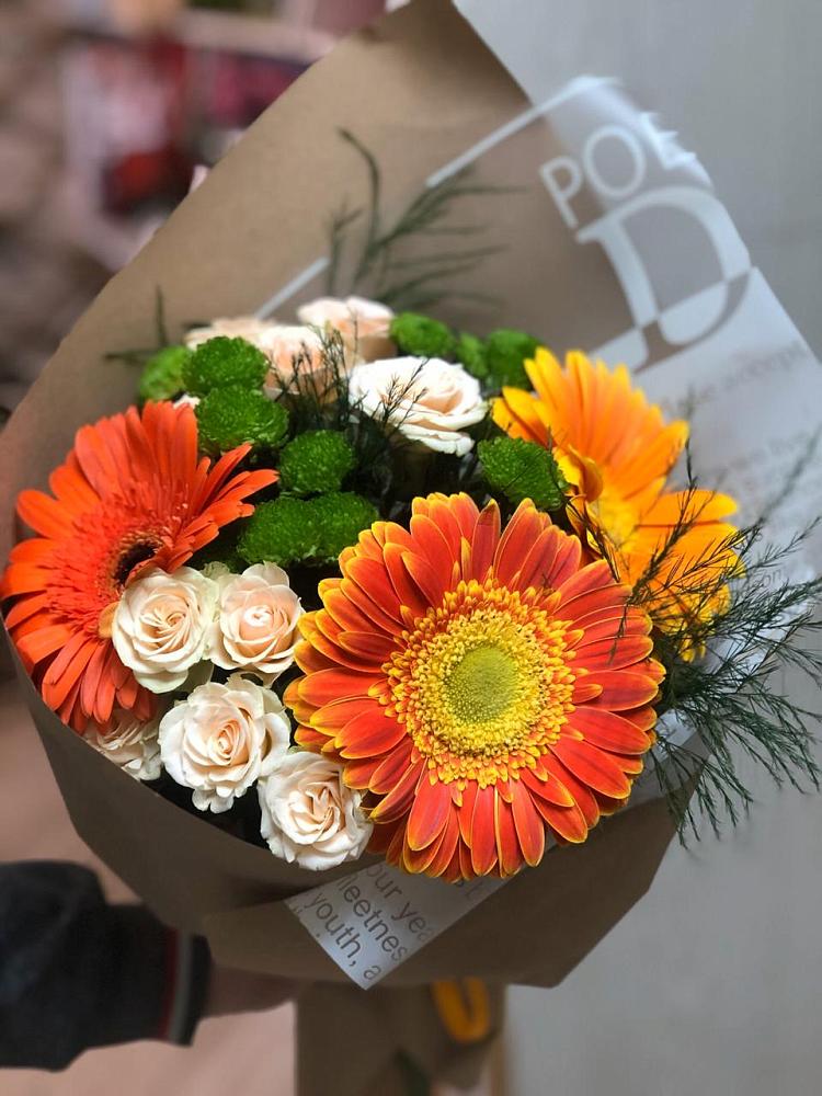 Букет цветов из: Герберы, Хризантемы и Розы в Шишовке